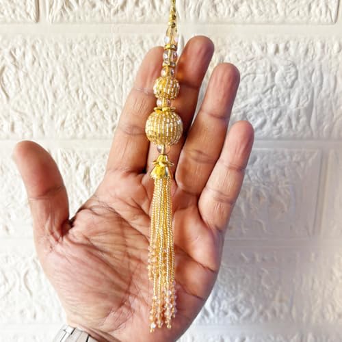 Adikala Craft Store Handmade Ethnic Cutdana Latkan Tassel Set of 2 for Saree Pallu, Blouse, Suits, Dupatta, Lehenga Decor, DIY Art & Crafts (Golden Nalki) - Image 2