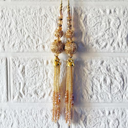 Adikala Craft Store Handmade Ethnic Cutdana Latkan Tassel Set of 2 for Saree Pallu, Blouse, Suits, Dupatta, Lehenga Decor, DIY Art & Crafts (Golden Nalki) - Image 5