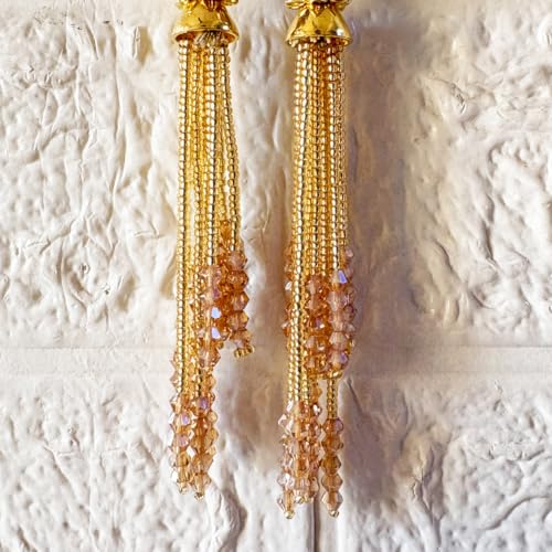 Adikala Craft Store Handmade Ethnic Cutdana Latkan Tassel Set of 2 for Saree Pallu, Blouse, Suits, Dupatta, Lehenga Decor, DIY Art & Crafts (Golden Nalki) - Image 3