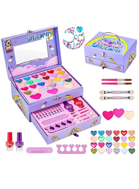 مجموعات الماكياج للبنات، مجموعات الماكياج القابلة للغسل مع مرآة، مجموعات الماكياج للبنات الصغيرات، لعبة الأميرة الماكياج للبنات، هدية عيد الحب للبنات الصغيرات