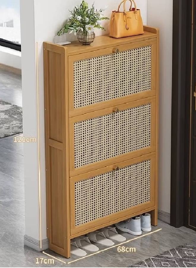 NKX Rattan-Style 3 Door Slim Shoe Cabinet Space Saving Storage Rack for Entryways  68cm Length  - Image 1