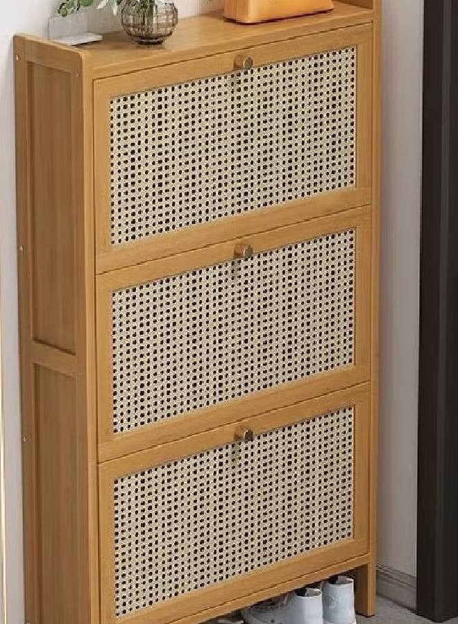 NKX Rattan-Style 3 Door Slim Shoe Cabinet Space Saving Storage Rack for Entryways  68cm Length  - Image 2