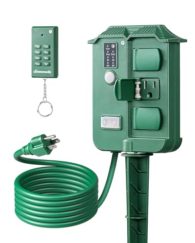 DEWENWILS Outdoor Power Stake Timer Waterproof 6 Grounded Outlets 6FT Extension Cord 100FT Wireless Remote Control Photocell Dusk to Dawn Timer for Lights Yard Garden UL Listed - Image 1
