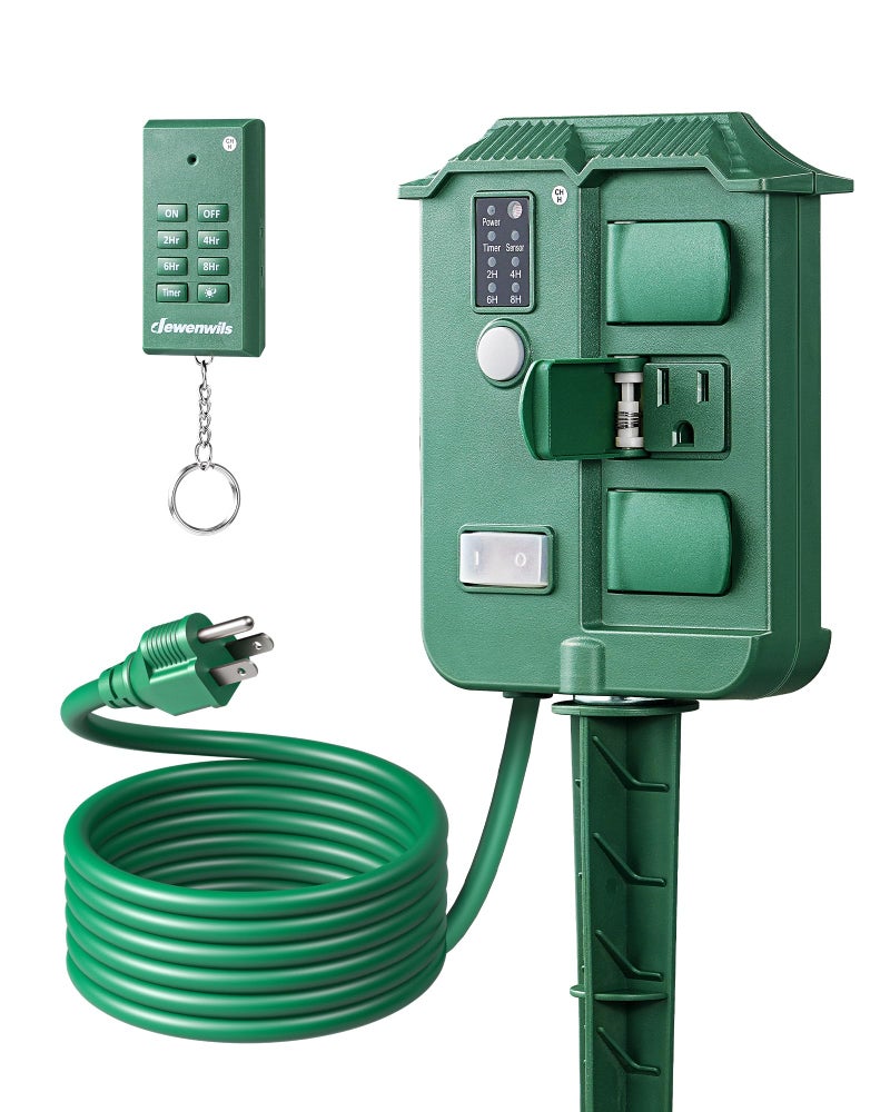DEWENWILS Outdoor Power Stake Timer Waterproof 6 Grounded Outlets 6FT Extension Cord 100FT Wireless Remote Control Photocell Dusk to Dawn Timer for Lights Yard Garden UL Listed - Image 2