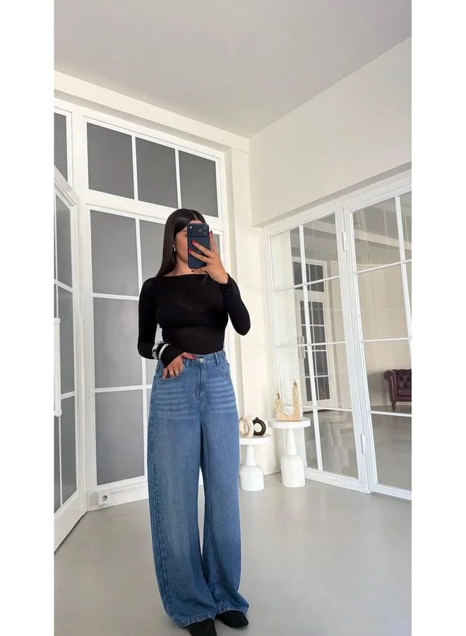 Gaus  Blue Elastic Waist Wide-Leg Jeans GAUS-01876. for Women | Best Price UAE