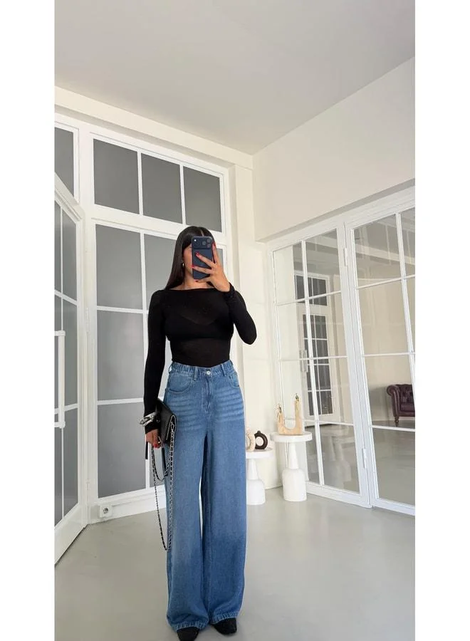 Gaus  Blue Elastic Waist Wide-Leg Jeans GAUS-01876. for Women | Best Price UAE