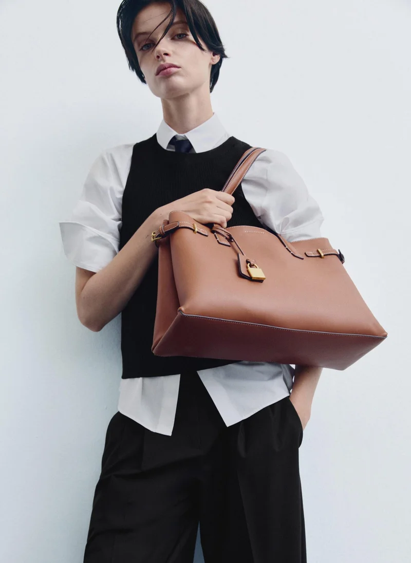 MANGO Padlock Shopper Bag