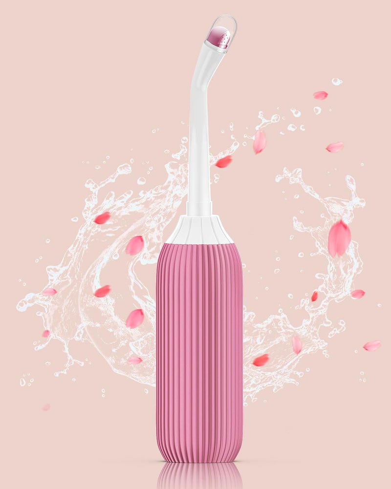ELECTOMANIA® 500ML Bidet Portable, Bidet Spray for Travel with Angled Nozzle Spray, Retractable Handheld Bidet Spray Portable of Antislip with Travel Bag (Pink) - Image 1