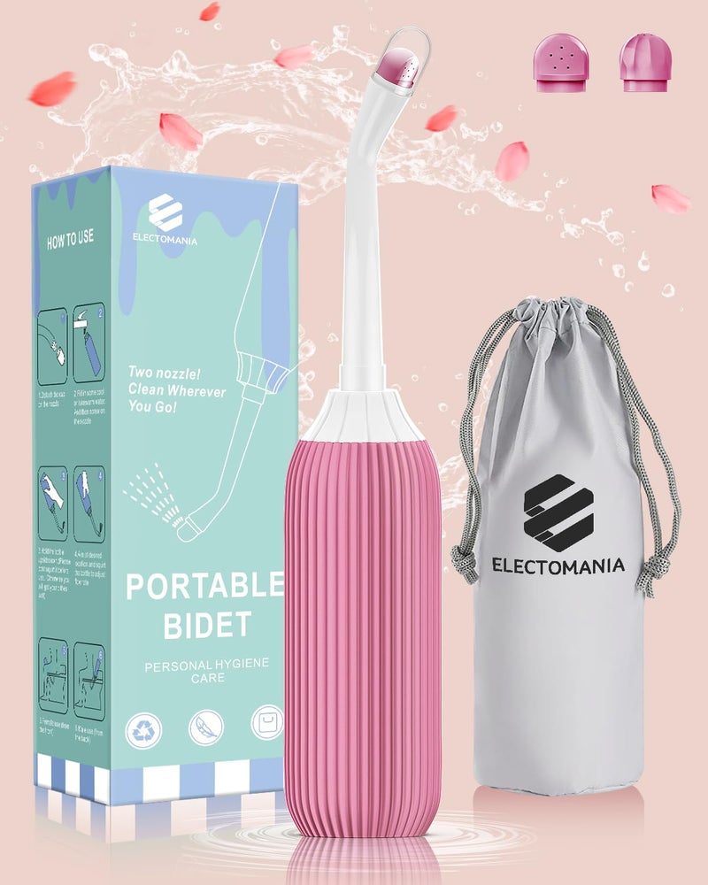 ELECTOMANIA® 500ML Bidet Portable, Bidet Spray for Travel with Angled Nozzle Spray, Retractable Handheld Bidet Spray Portable of Antislip with Travel Bag (Pink) - Image 2