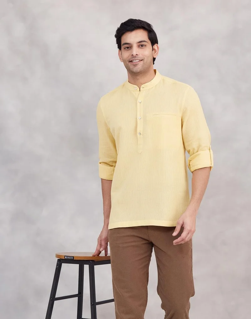 فاب انديا Yellow Cotton Mid Placket Shirt