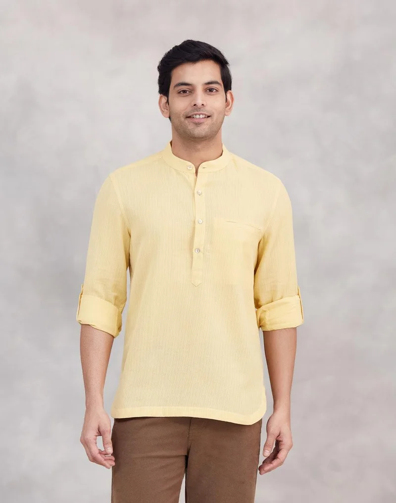 فاب انديا Yellow Cotton Mid Placket Shirt