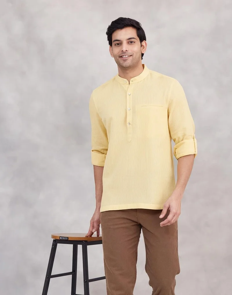 فاب انديا Yellow Cotton Mid Placket Shirt