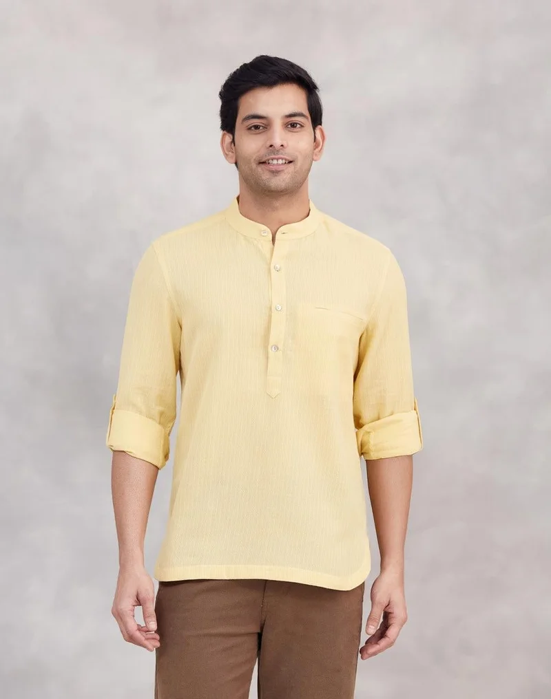 فاب انديا Yellow Cotton Mid Placket Shirt