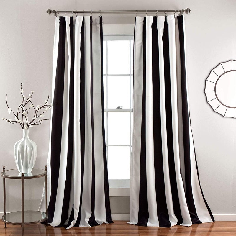 Lush Decor Wilbur Light Filtering Striped Window Curtains Set, 84 in L Panel Pair, Black, C32978P15-000 - Image 1