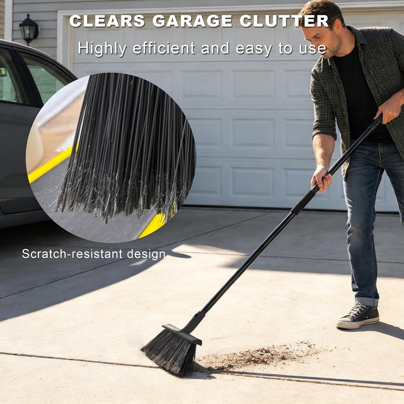 BSMstone Large Angle Brooms Indoor Outdoor Broom with Long Handle Stiff Bristle Sweeper for Kitchen Garage Deck Courtyard Lobby Patio Lawn Leaves (Black) - Image 3