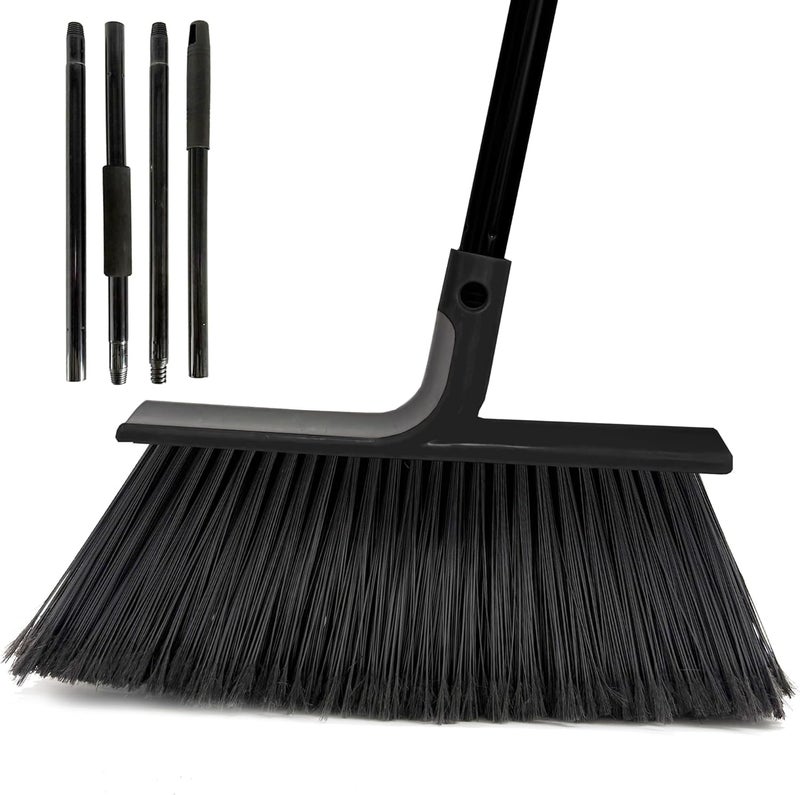BSMstone Large Angle Brooms Indoor Outdoor Broom with Long Handle Stiff Bristle Sweeper for Kitchen Garage Deck Courtyard Lobby Patio Lawn Leaves (Black) - Image 1