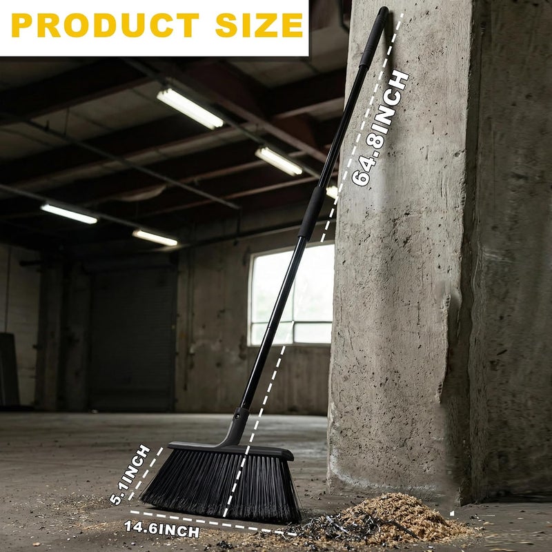 BSMstone Large Angle Brooms Indoor Outdoor Broom with Long Handle Stiff Bristle Sweeper for Kitchen Garage Deck Courtyard Lobby Patio Lawn Leaves (Black) - Image 4