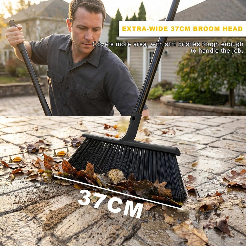 BSMstone Large Angle Brooms Indoor Outdoor Broom with Long Handle Stiff Bristle Sweeper for Kitchen Garage Deck Courtyard Lobby Patio Lawn Leaves (Black) - Image 5