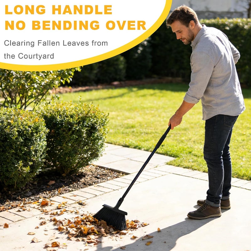 BSMstone Large Angle Brooms Indoor Outdoor Broom with Long Handle Stiff Bristle Sweeper for Kitchen Garage Deck Courtyard Lobby Patio Lawn Leaves (Black) - Image 2