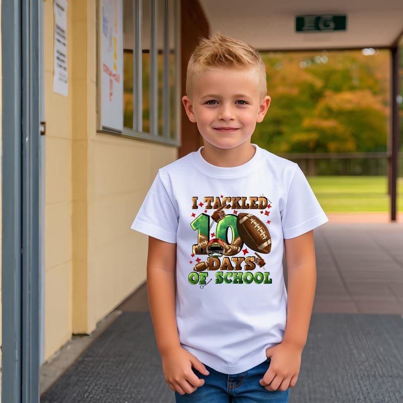 YWAGK Boys 100 Days of School Shirt Kids 100th Day of School T-Shirts Toddler Football Graphic Tops White (6-7 Years) - Image 3