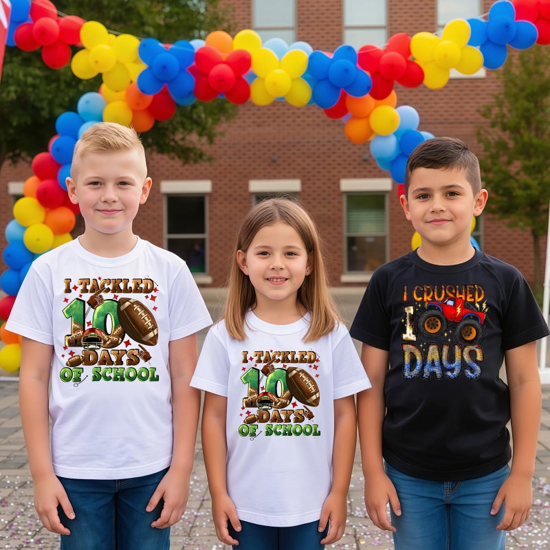 YWAGK Boys 100 Days of School Shirt Kids 100th Day of School T-Shirts Toddler Football Graphic Tops White (6-7 Years) - Image 5