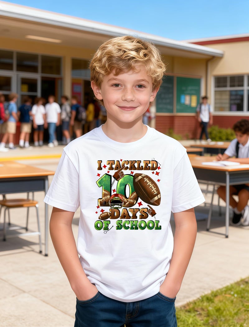 YWAGK Boys 100 Days of School Shirt Kids 100th Day of School T-Shirts Toddler Football Graphic Tops White (6-7 Years) - Image 2