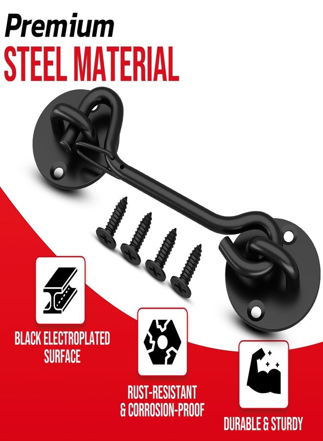 PAMAZY [Upgraded] Cabin Hook Eye Latch with Safety Buckle, Heavy-Duty Gate Latch Barn Door Cabin Hook - Black Hook and Eye Gate Latch for Barn Door, Sliding Door, Gate, Window, Bathroom, Cabinet, Outdoor - Image 3