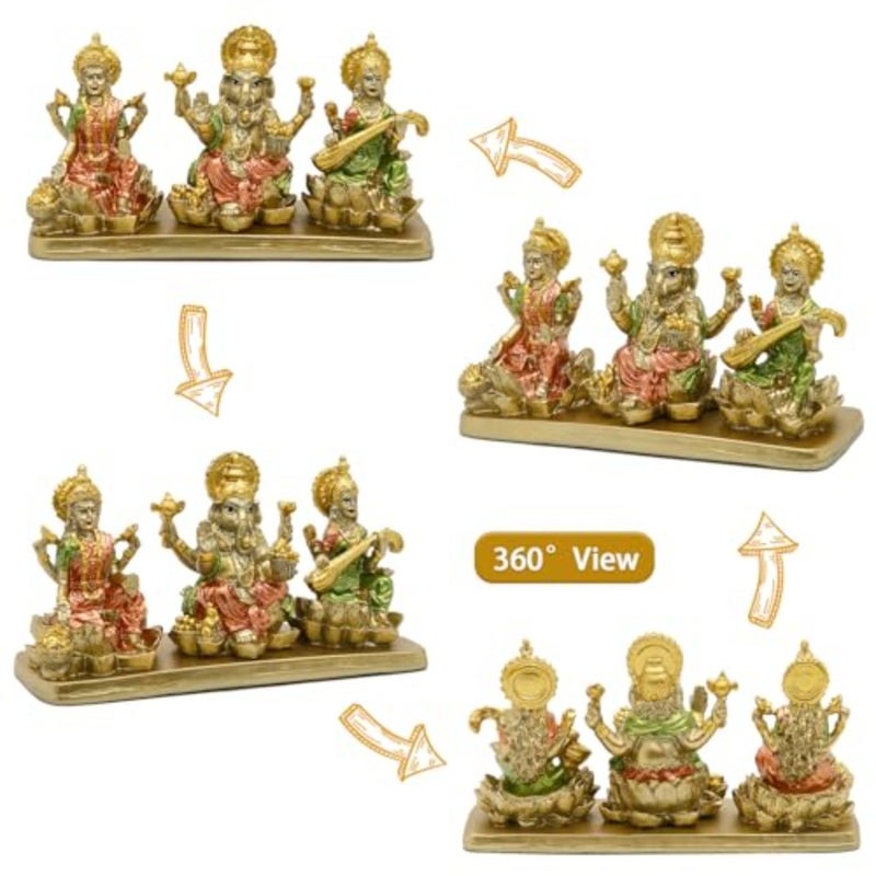 Hindu Lakshmi Ganesha Saraswati Statue - Laxmi Ganesh Idol for Car Dashboard Decor Home Temple Mandir Pooja Item Indian Puja Item Diwali Gift Meditation Yoga Altar Decoration - Image 4
