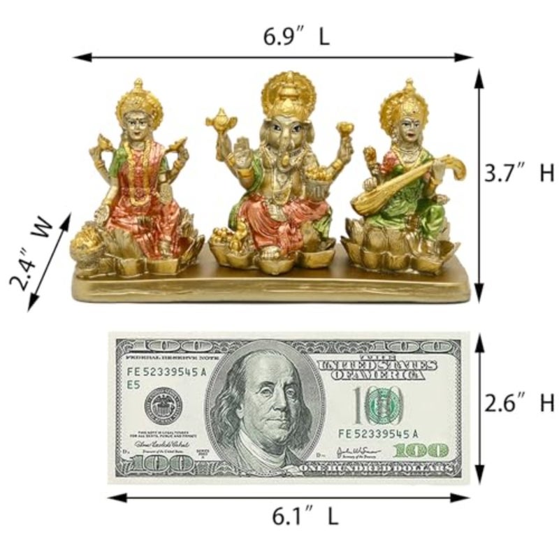 Hindu Lakshmi Ganesha Saraswati Statue - Laxmi Ganesh Idol for Car Dashboard Decor Home Temple Mandir Pooja Item Indian Puja Item Diwali Gift Meditation Yoga Altar Decoration - Image 5