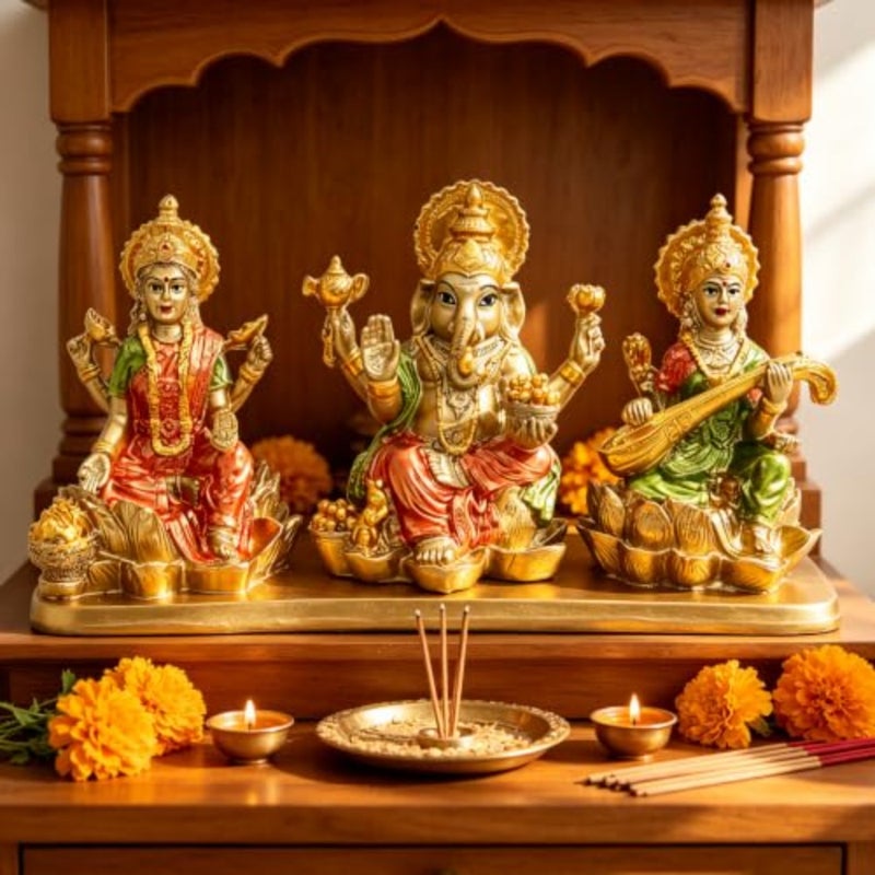 Hindu Lakshmi Ganesha Saraswati Statue - Laxmi Ganesh Idol for Car Dashboard Decor Home Temple Mandir Pooja Item Indian Puja Item Diwali Gift Meditation Yoga Altar Decoration - Image 3