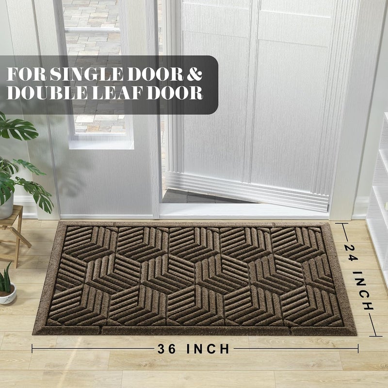 Yimobra Front Entrance Door Mat, All-Season Heavy Duty Outdoor Indoor Entryway Floor Mat, Sturdy Natural Rubber, Non Slip, Resist Dirt, Water Absorption, Easy Clean, 36X24 Inch, Beige - Image 2