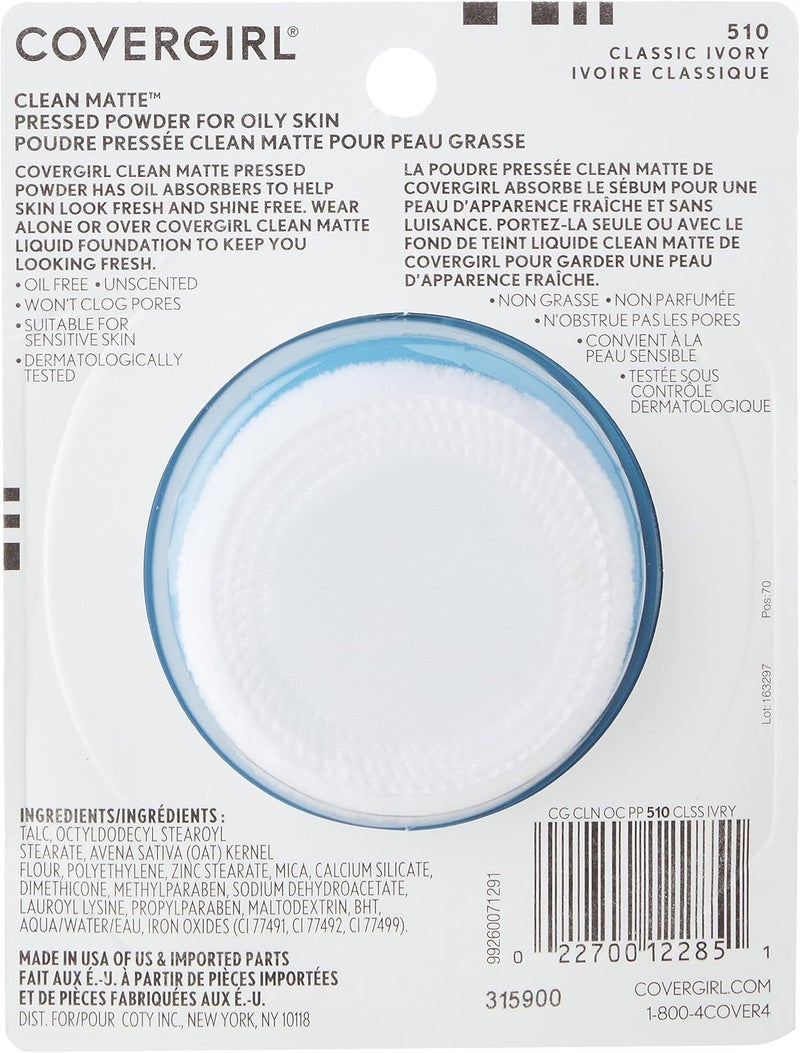 CoverGirl بودرة كوفر غيرل المضغوطة النقية غير اللامعة - بودرة وجه للتحكم في الزيوت بلون العاج الكلاسيكي - Image 2