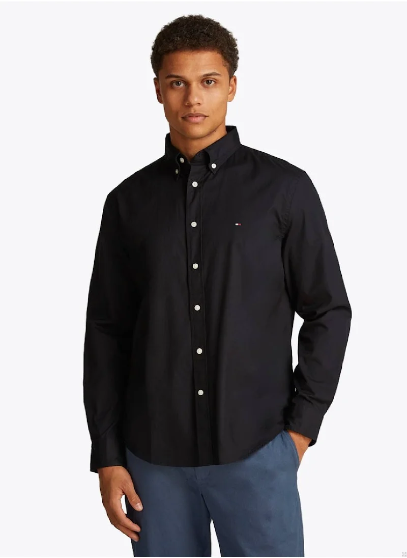 TOMMY HILFIGER Men's Flex Poplin Shirt - Cotton, Black