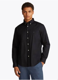 TOMMY HILFIGER Men's Flex Poplin Shirt - Cotton, Black  - Image 1