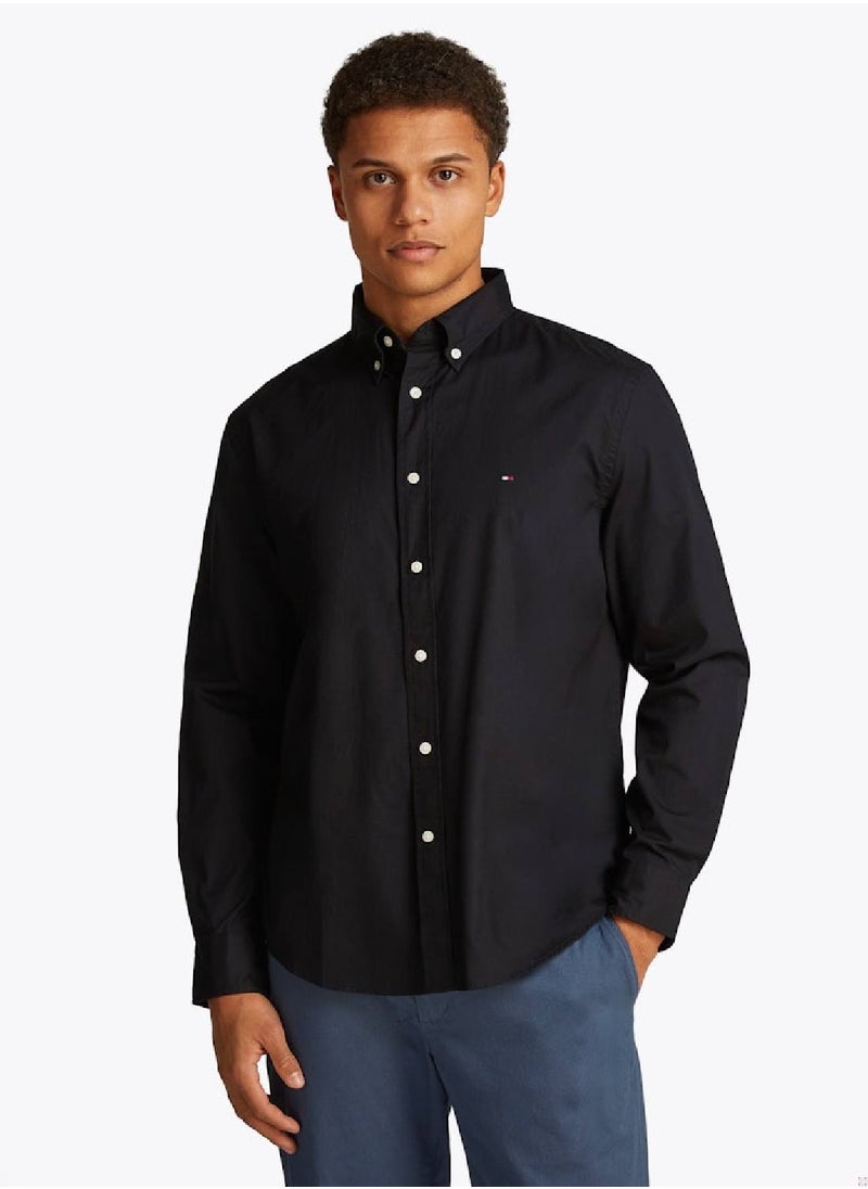 TOMMY HILFIGER Men's Flex Poplin Shirt - Cotton, Black  - Image 1
