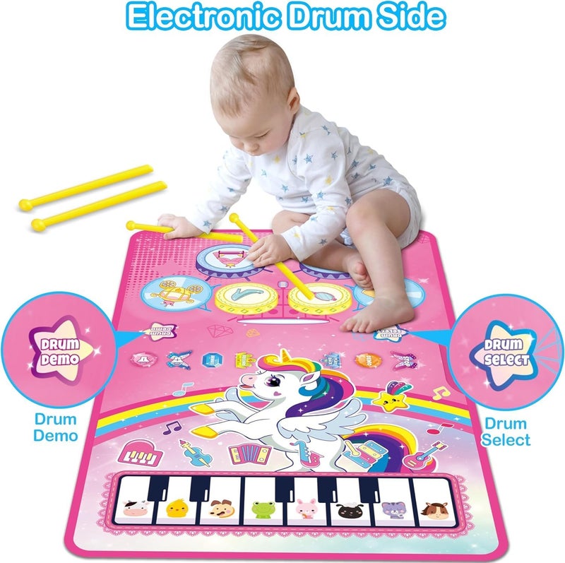3 in 1 Piano Drum Baby Activity Mat, Unicorn Pink, Interactive Musical Floor Mat with Piano and Drum Keyboard, Educational Unicorn Design for Girls - Image 5