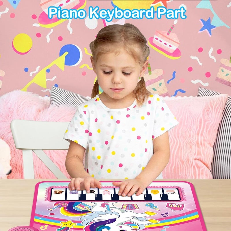 3 in 1 Piano Drum Baby Activity Mat, Unicorn Pink, Interactive Musical Floor Mat with Piano and Drum Keyboard, Educational Unicorn Design for Girls - Image 4