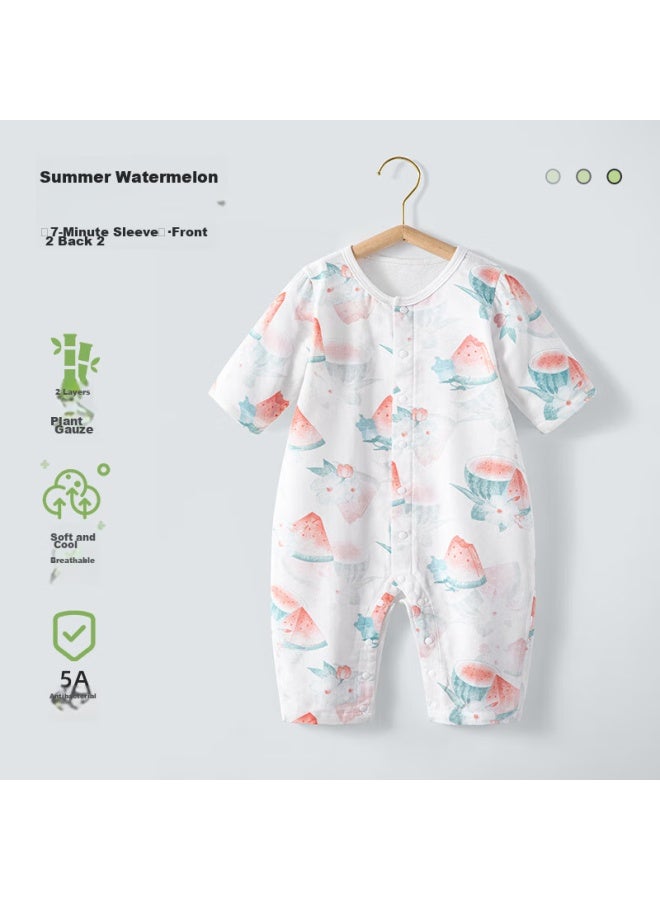 Beptides Beipesi Baby Clothes, Summer Thin Onesie, Infant Back Mesh Breathable, Three-quarter Sleeve, Air Conditioning Suit, Pajamas - Image 1
