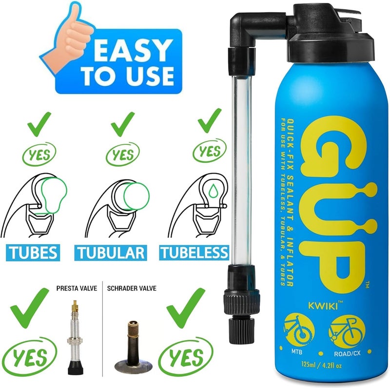G U P (GÜP Kwiki Quick Fix Tire Sealant and Inflator; for Mountain Bike, Road, Cyclocross, Gravel; Seal and Repair Flat or Punctured Tires (Hose Top Adapter Schrader/Presta) - Image 4