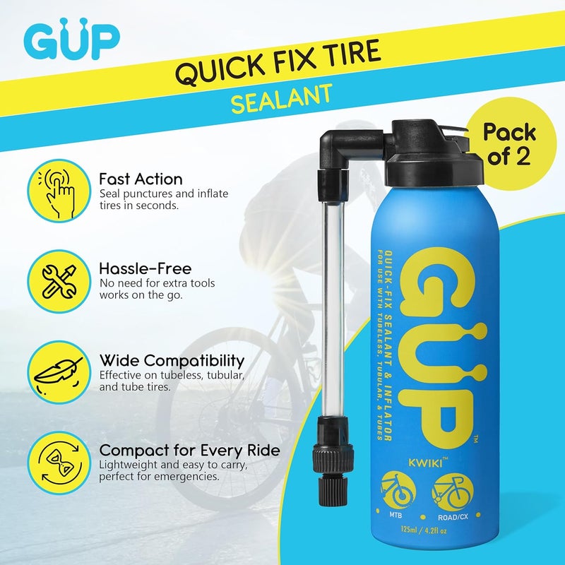 G U P (GÜP Kwiki Quick Fix Tire Sealant and Inflator; for Mountain Bike, Road, Cyclocross, Gravel; Seal and Repair Flat or Punctured Tires (Hose Top Adapter Schrader/Presta) - Image 3