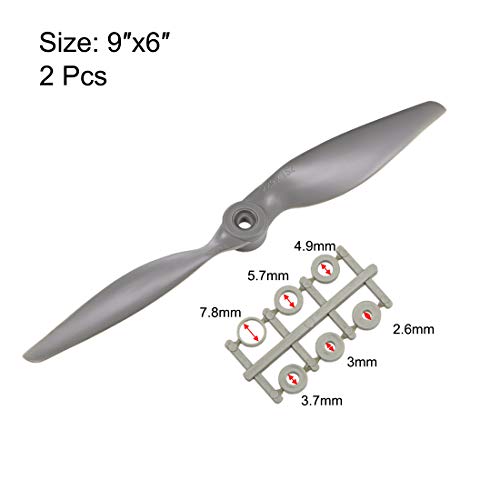 uxcell RC Propellers CCW 9x6 Inch 2-Vane for Airplane Nylon Gray 2Pcs with Adapter Rings - Image 2