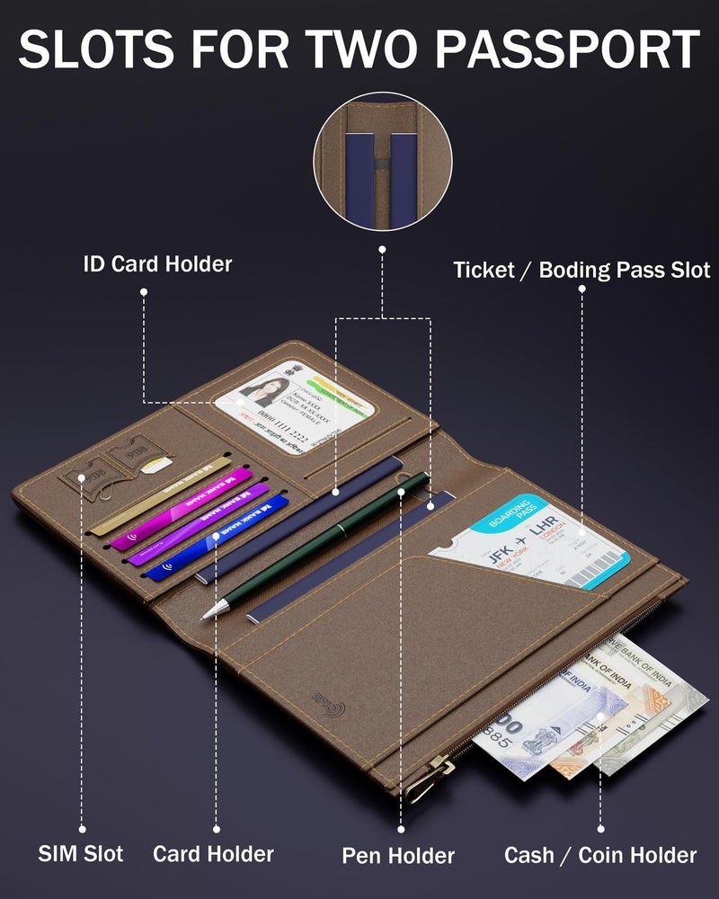 FEDUS Premium Passport Holder for Men, Passport Holder for Women Passport Cover Case Wallet with Card Holder, ID Card, Ticket,Boarding Pass Slots RFID Protected Travel Accessories Organiser - Image 2