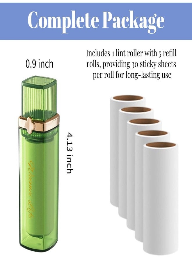KINTEGOOD Mini Lint Roller, Portable & Travel Lint Remover for Clothes and Pet Hair, Pocket-Size Lipstick Design, 1 Green and 5 Refills - Image 5