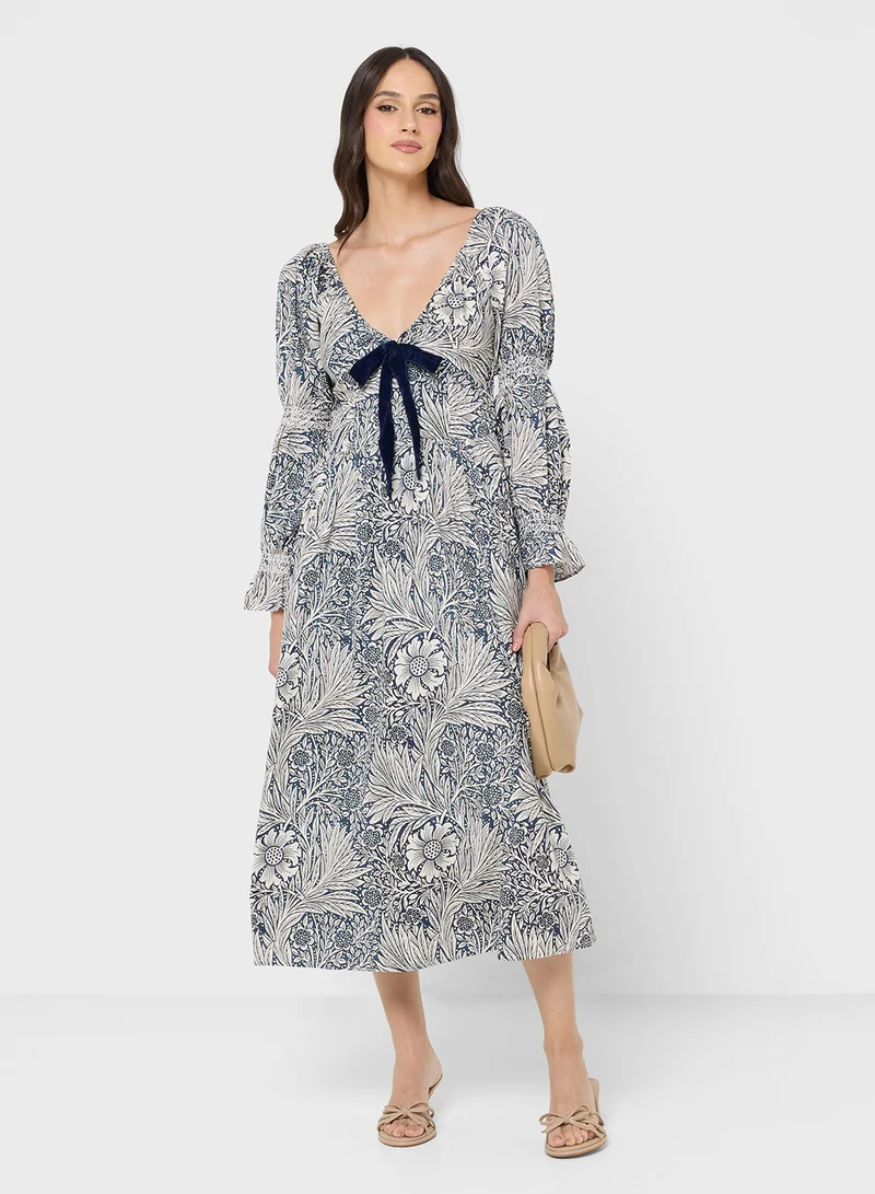 هوب اند ايفي V-Neck Front Bow Maxi Dress-The William Morris Society