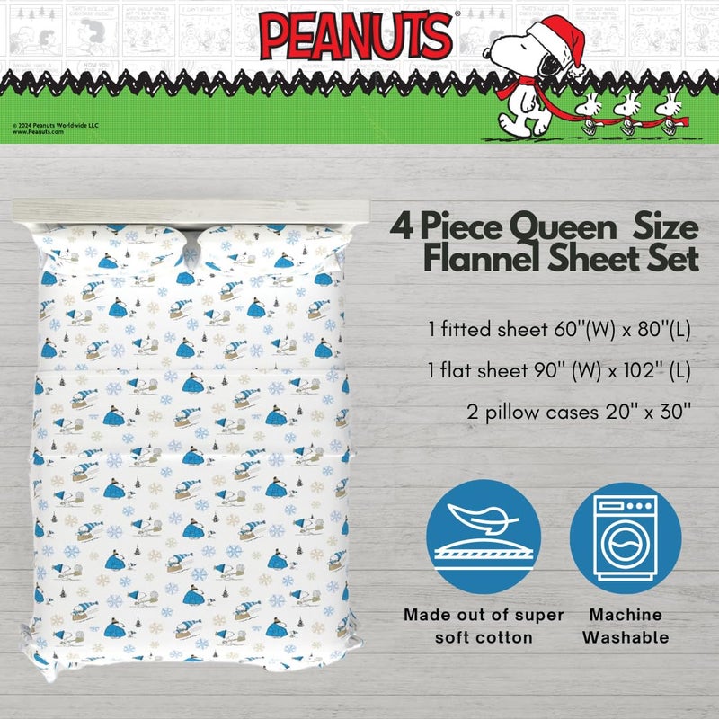 Franco Peanuts Snoopy Puffer Coat Holiday & Christmas Bedding Super Soft 100% Cotton Flannel Sheet Set  Queen  (Officially Licensed Product) - Image 2