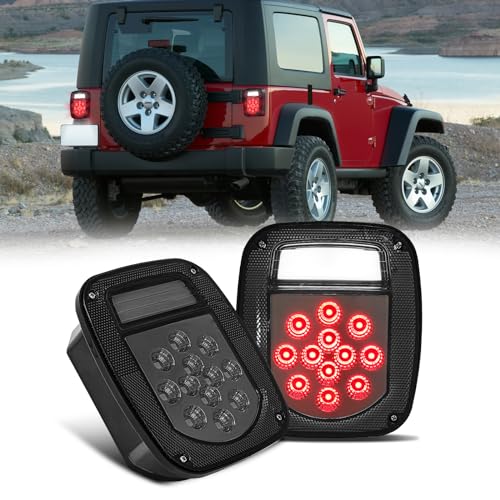 CMVT Auto Universal LED Replacement Tail Lights Taillights for Jeep Wrangler TJ YJ CJ, Smoke Lens BAR Square Brake Stop Turn Signal Reverse w/License Plate lamp Assembly, 2PCS - Image 1