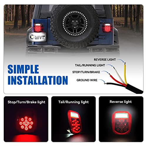 CMVT Auto Universal LED Replacement Tail Lights Taillights for Jeep Wrangler TJ YJ CJ, Smoke Lens BAR Square Brake Stop Turn Signal Reverse w/License Plate lamp Assembly, 2PCS - Image 4