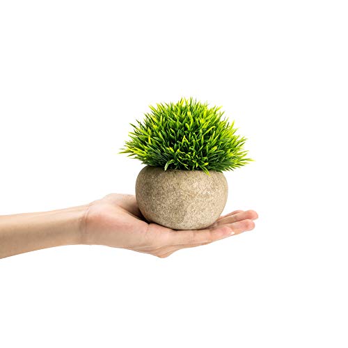 Velener Mini Plastic Fake Green Grass Plant with Pot, Topiary Ball, Small Fake Plant, Round Paper-Mache Pot for Indoor Office, Kitchen, Bathroom and Living Room Decor - Image 4