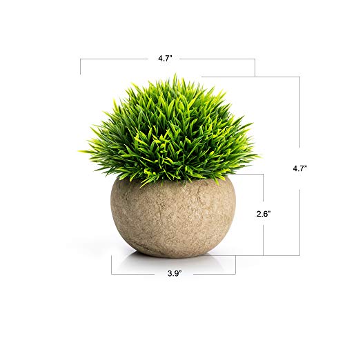 Velener Mini Plastic Fake Green Grass Plant with Pot, Topiary Ball, Small Fake Plant, Round Paper-Mache Pot for Indoor Office, Kitchen, Bathroom and Living Room Decor - Image 3