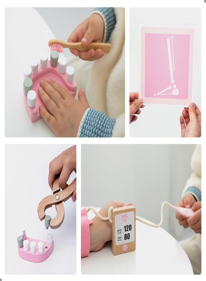 UMU® Wooden Doctor Kit for Kids – 18 pcs Doctor and Dentist Play Set for Toddlers with Stethoscope, Syringe, Tooth Model & More – Medical Pretend Play Toy for Girls Ages 3 4 5 6 - Image 4